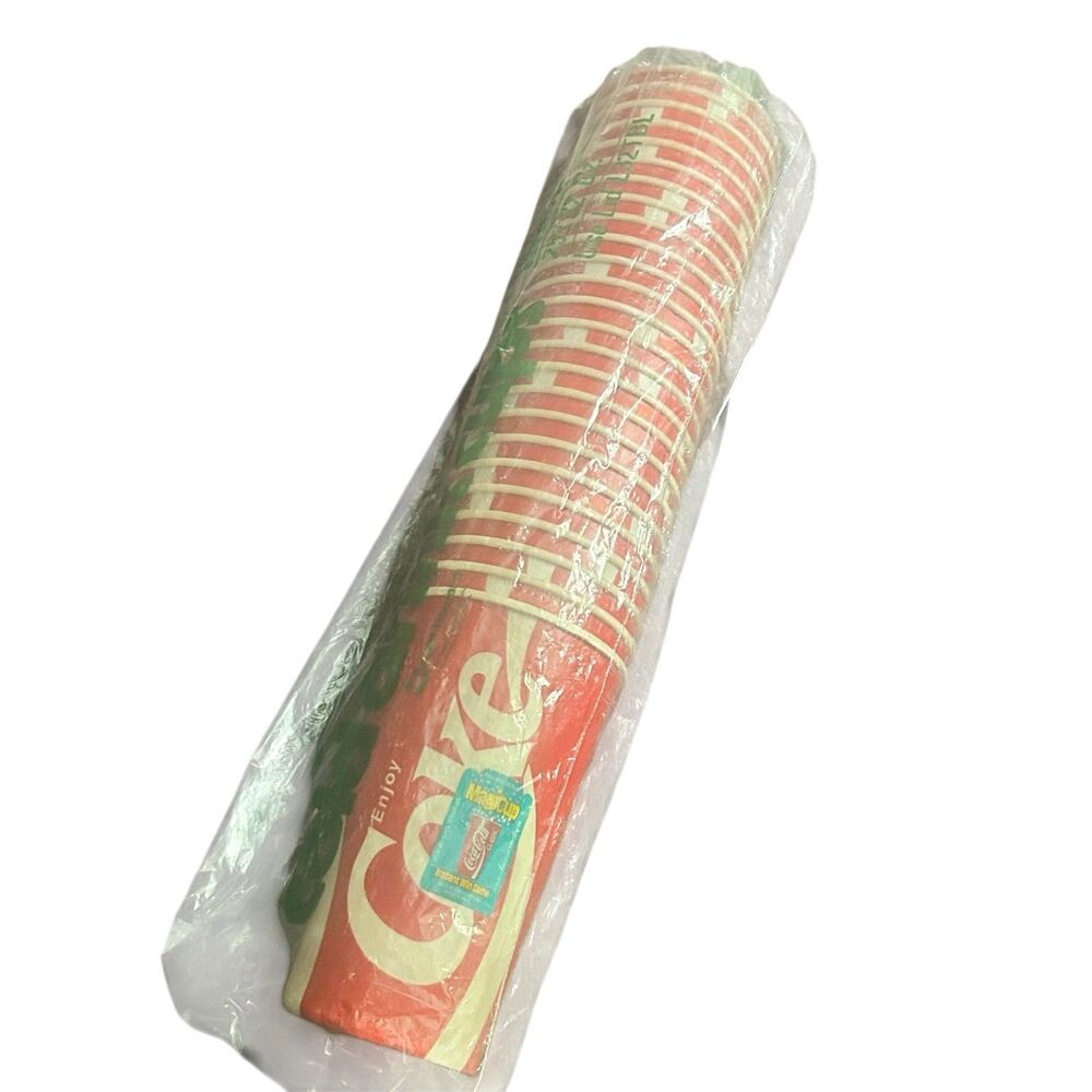 Vintage 1990s Coca-Cola Enjoy Paper Cups Sealed Sleeve Magicup Promo NOS
